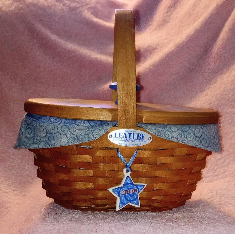 Vintage Longaberger Century Celebration Basket W/ Liner, Protector, Charm & Lid